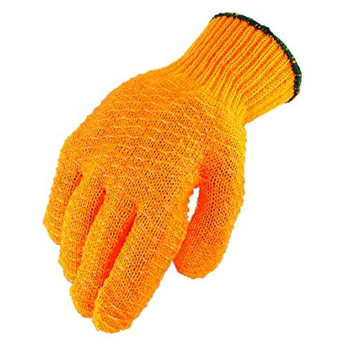 Galeton Criss-Cross Tacky Grip Coated String Knit Gloves Orange 1070, Large, Set of 12