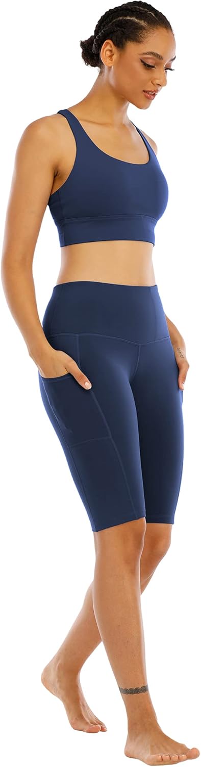 WHOUARE Biker Yoga Shorts - High Waisted with Pockets for Women | 4 Pack Tummy Control Athletic Shorts