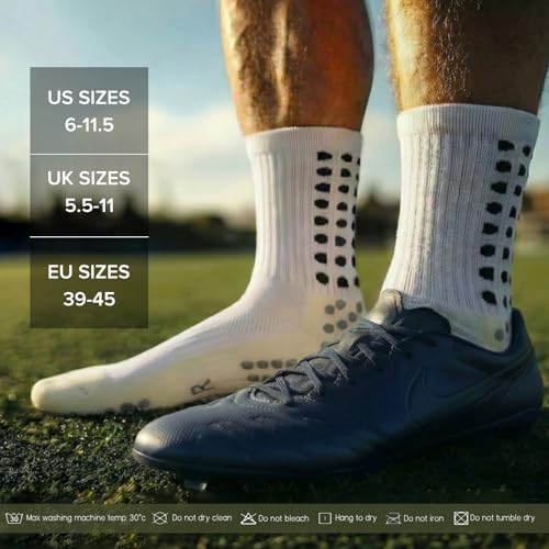 Yufree Soccer Grip Socks - Ultra Traction, 4 Pairs, One Size White
