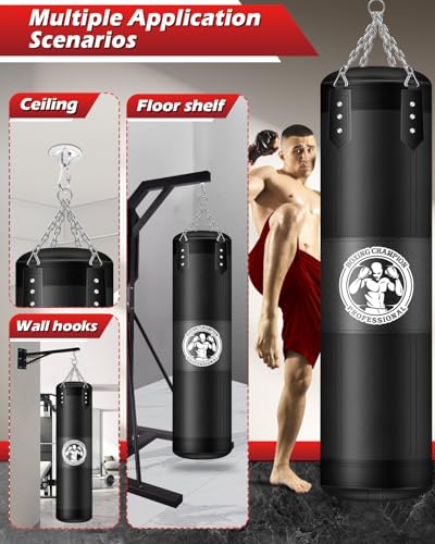 YORWHIN 4ft Unfilled Punching Bag with Chain Ceiling Hook, Hand Wraps & Accessories