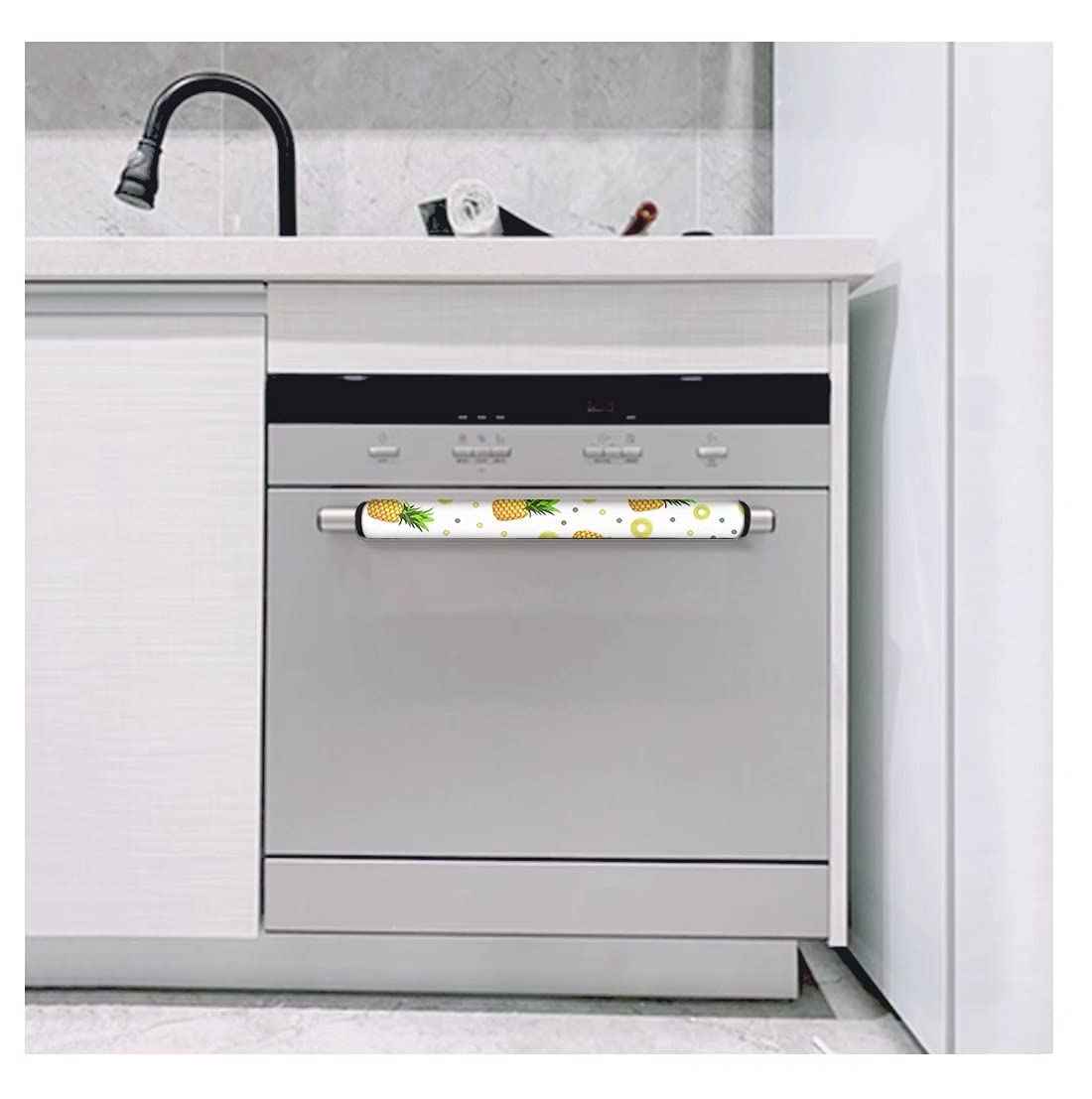 NETILGEN 4 PCS Fashion Brown Flower Refrigerator Door Handle Covers Washable Anti-Skid Protector for Fridge Oven Keep Off Fingerprints Liquid Oil Stain Food Spot