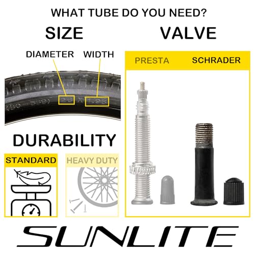 Sunlite 18x2.125 / 32mm Schrader Valve Bicycle Tubes (Black) – Standard Sunlt