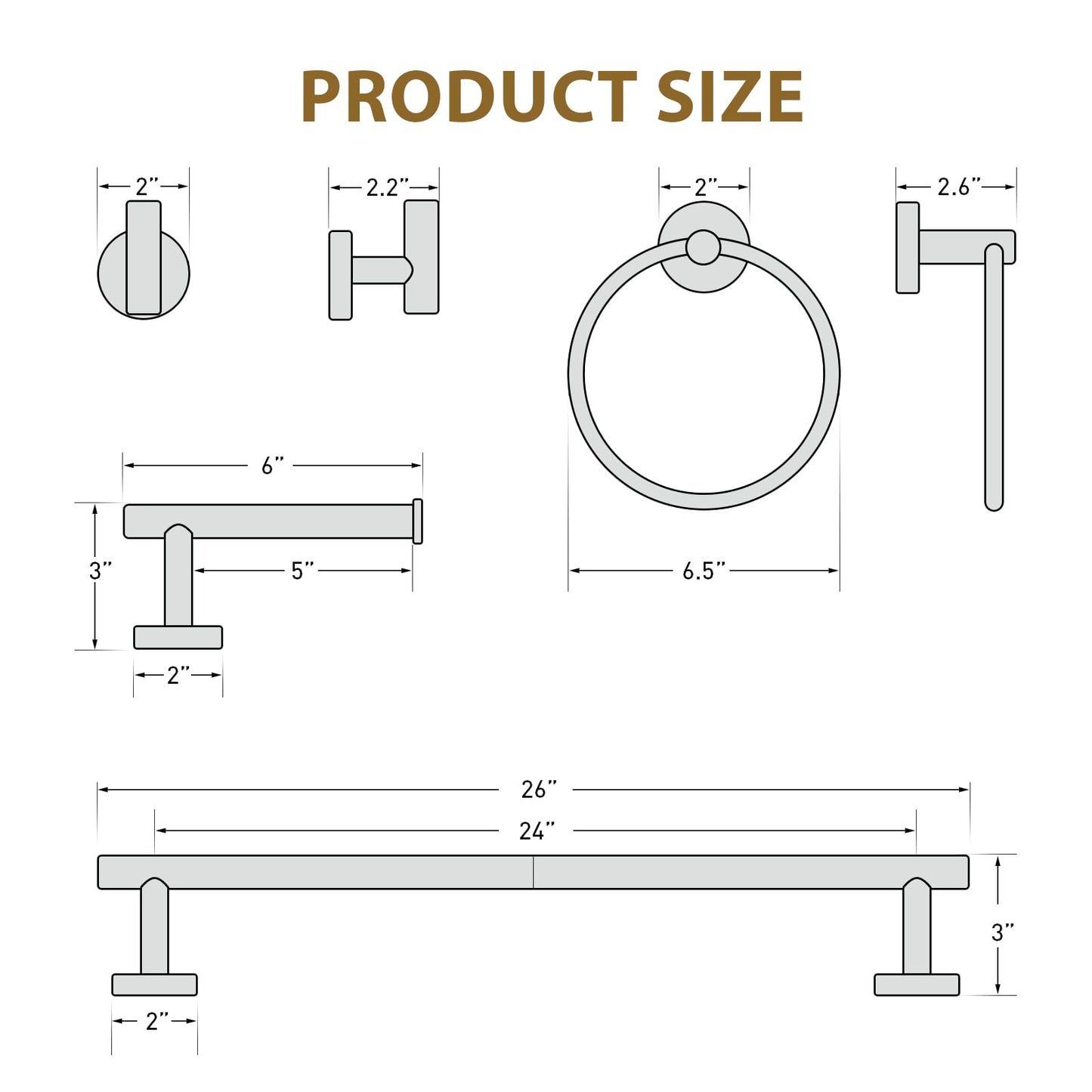 Luxbaro Brushed Gold Towel Bar 24 Inch (Total Length 26-Inch), Thicken Towel Rack for Bathroom Wall, SUS304 Stainless Steel Towel Rod, Modern Home Decor