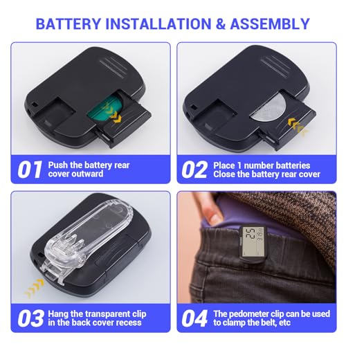 3D Step Counter Pedometer with Clock - Black Portable Tracker