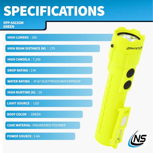 Nightstick XPP-5422GM Intrinsically Safe Dual-Light Flashlight w/Magnets-3 AA (not Included) -Green-UL913, Multicolor