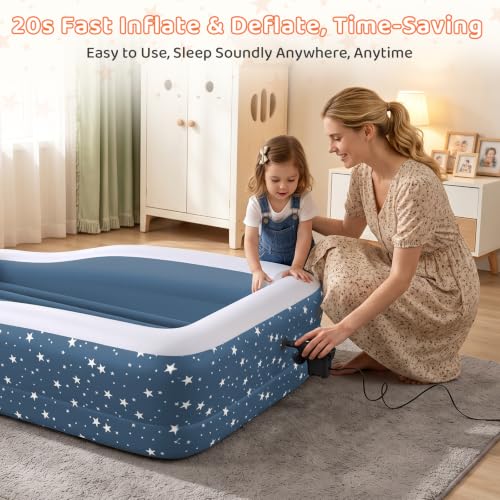 Deeteck Blue Inflatable Toddler Bed with Safety Guard Rails, 300lb Support