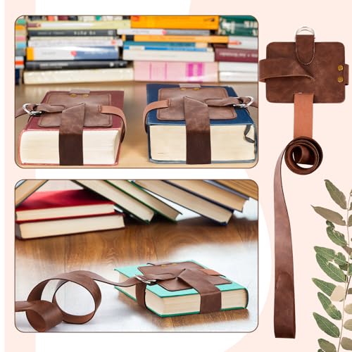 2 Pcs Adjustable Book Strap Carrier 4" x 5" x 53" Leather Book Holster Belt Holder Renaissance Shoulder Carry Handmade Steampunk for Reading Lovers Gifts Libraries Reader Essentials