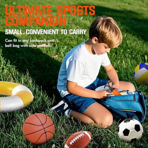 Portable Hand Ball Pump with 3 Needles, Extension Hose & Nozzle - Orange