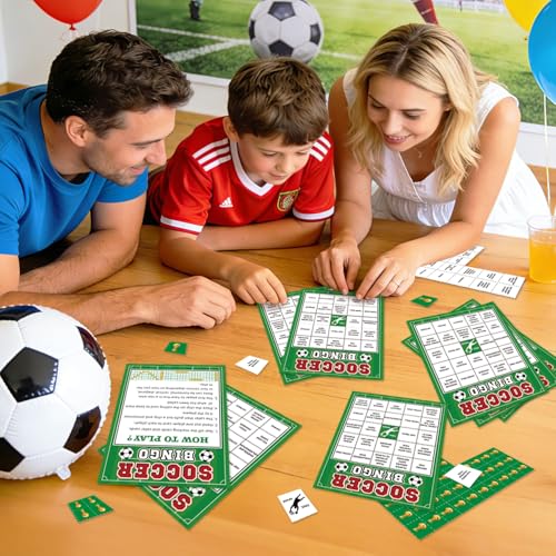World Cup Bingo Game Set - 24 Unique Cards & 12 Markers - Soccer Theme