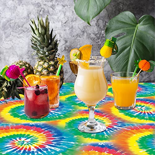 Augisteen 4-Pack Rainbow Tie-Dye Plastic Tablecloths 54x108 Inches for 60s Hippie Party