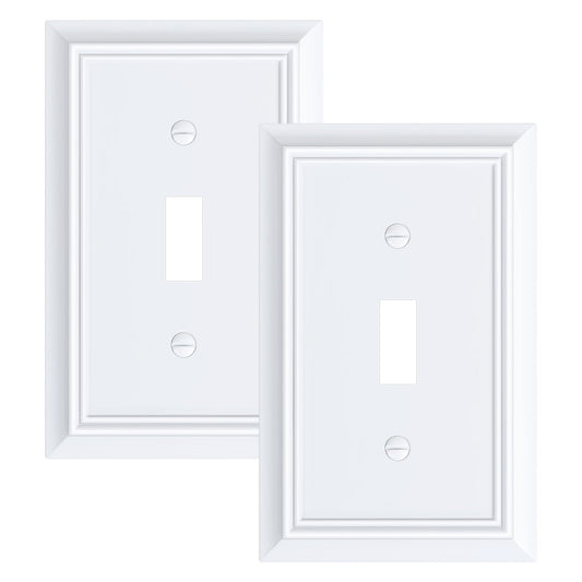 2-Pack Single Toggle Light Switch Cover Plate, Durable Natural Bamboo Fiber Decorative Switch Plate Covers, Pure White 1 Gang Wall Plate, Corrosion Resistant
