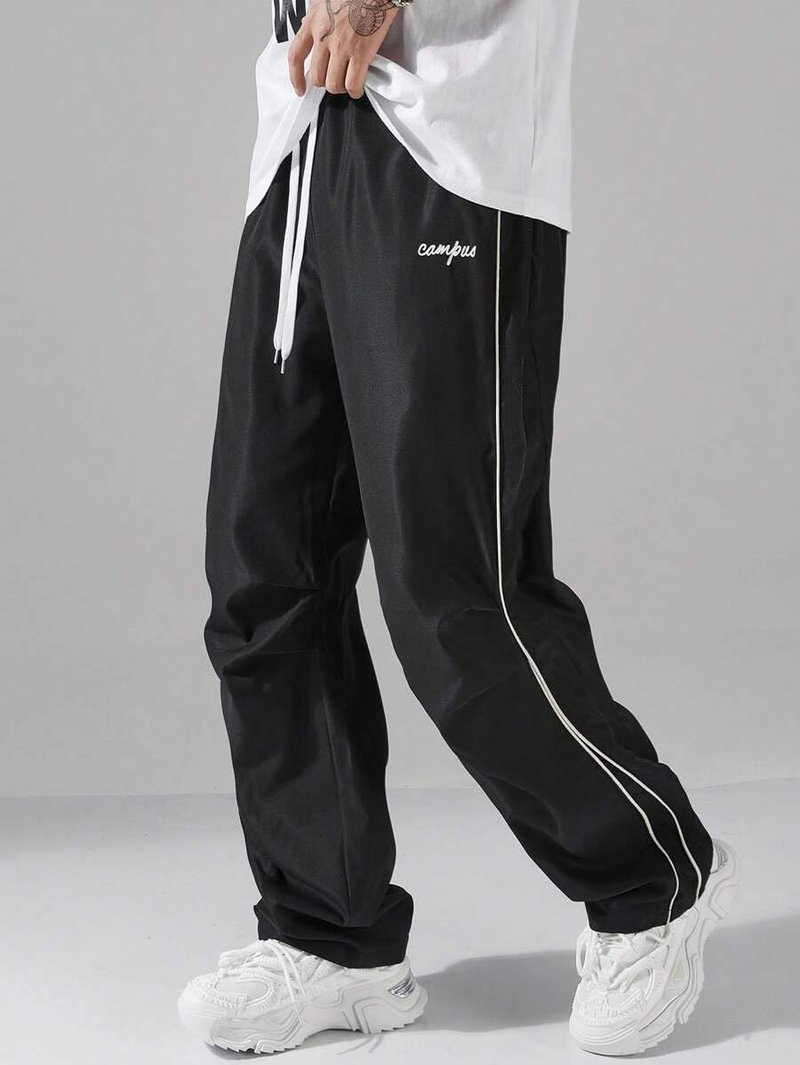 ZAFUL Men's Parachute Sweatpants Y2k Baggy Track Pants Drawstring Wide Leg Casual Trousers Streetwear(1-Black, M)