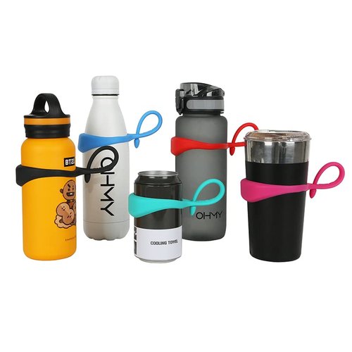 OHMY FIT Neo Magnetic Silicone Ring Strap for Water Bottle - Water Tumbler Strap Versatile Sports Bottle Ring - Water Bottle Carrier Strap for Gym, Backpack, Belt, Hiking,Outdoors & More (Onyx Black)