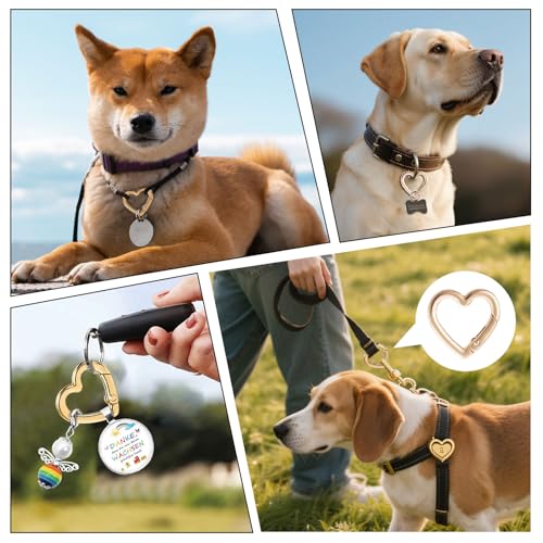 Heart-Shaped Carabiner Keychain Clips - 10 Pack Gold Metal Hooks