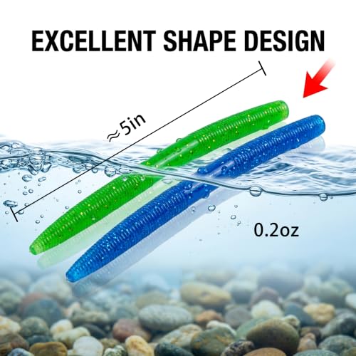 5" Soft Plastic Stick Worms for Bass Fishing - Pumpkin, 10 Pack