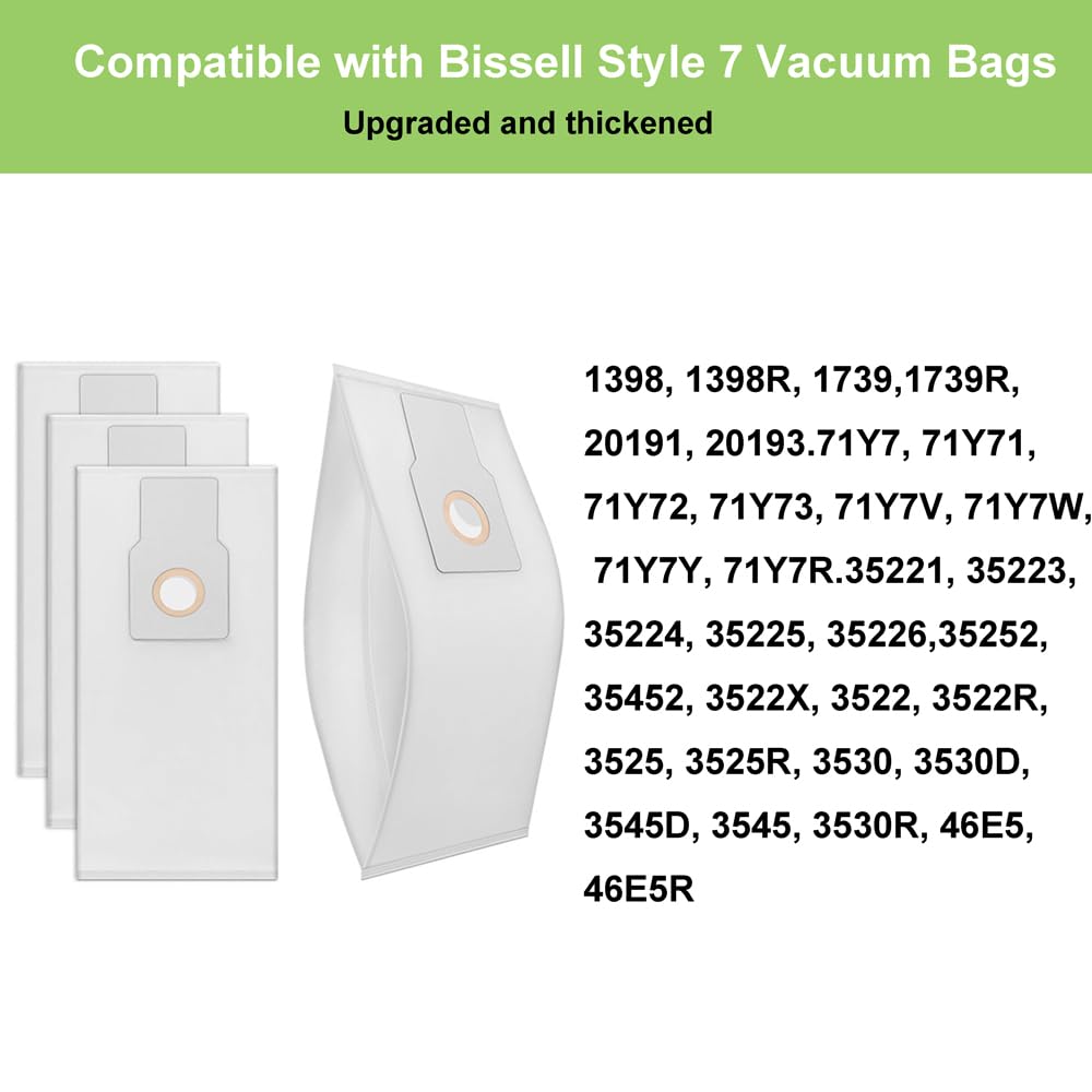 Erohaw Compatible with Bissell Style 7 Vacuum Bags Replacement for PowerForce 1739 1398 71Y7 3522R, PowerGlide 35452, CleanView 20191 20193, Replace 30861, 32120-6pcs