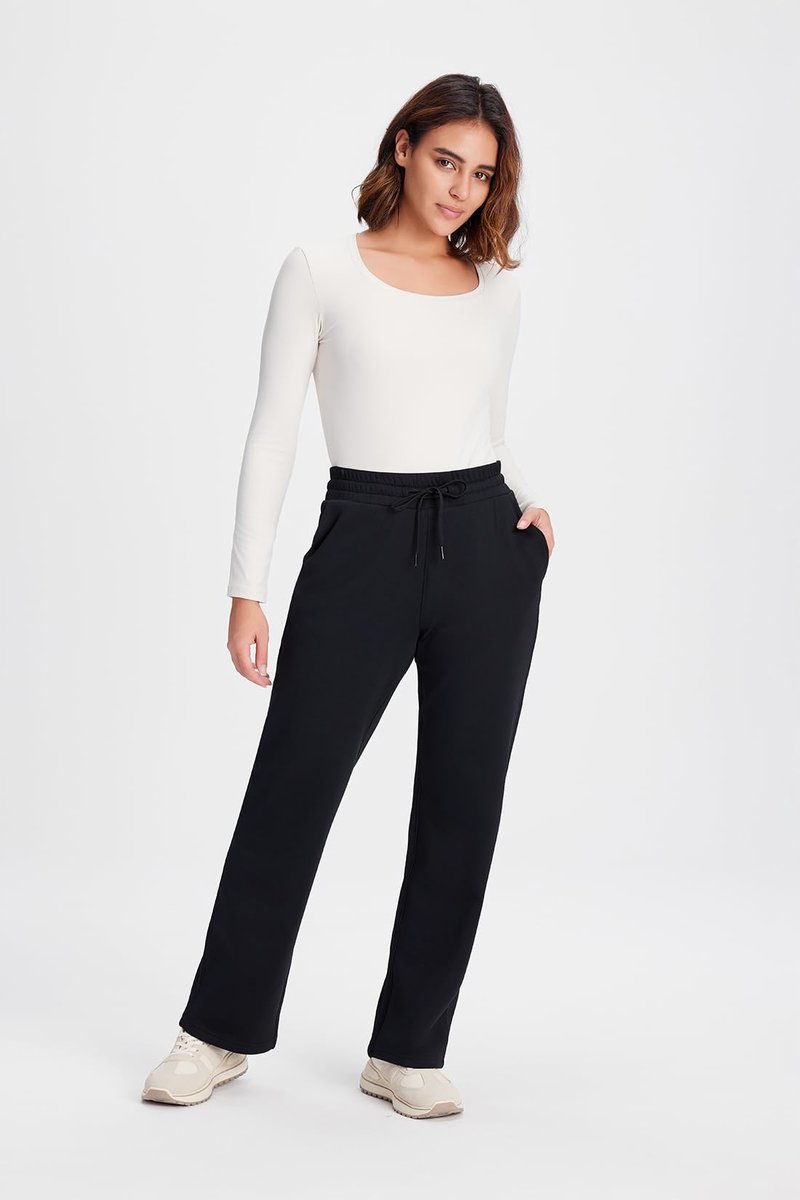 Yogipace Petite Women's CozyWarmth Thick Thermal Fleece Sweatpants, Relaxed Straight Leg Lounge Pant,29",Black,Size M