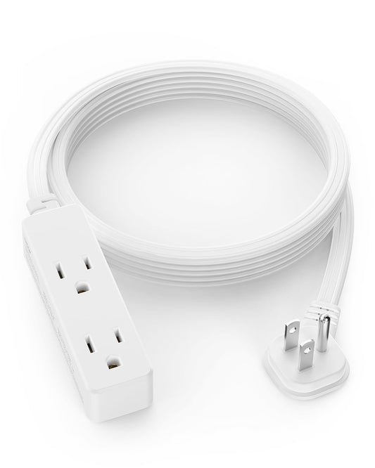 Flat Plug Extension Cord with 3 Outlets - 6 ft White Low Profile Indoor 3 Prong Grounded Power Strip for Home Office & Travel - 16/3 AWG, 13A/1625W