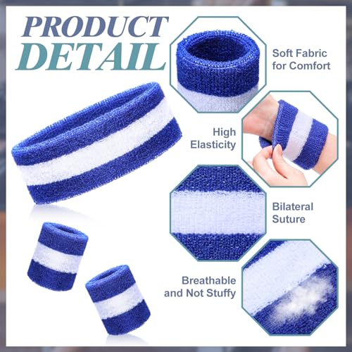 Dark Blue & White 36 pcs Neon Sports Sweatbands Set - Headbands & Wristbands for Men Women, Athletic, Glow Party