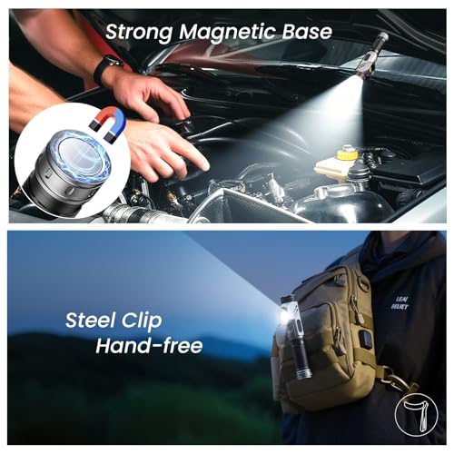 Yemao Rechargeable Tactical Flashlights 1600 High Lumens 2 Light Sources,6 Modes,90 Degree Rotating,Waterproof Working Light with Magnetic Base for Home Emergency,Outdoor,Camping,Shop