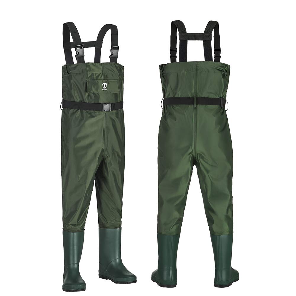 TIDEWE Chest Waders for Kids, Waterproof Youth Waders with Boot Hanger, Lightweight PVC Kids Chest Waders with Boot for Fishing & Hunting (Size 6/7 Little Kid)