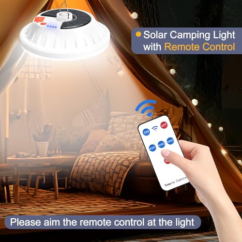 2 Pack Solar Camping Lantern with Remote 4000LM Rechargeable Hanging Light Portable LED Camping Lights IPX4 Waterproof Tent Lights Solar Lanterns for Power Outages, Emergency, Hurricane