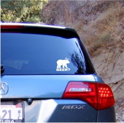 Bear + Deer = BEER Vinyl Decal Sticker - 5.5 Inch White
