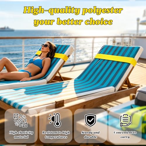 Elastic Beach Towel Bands for Cruise Chairs - 4 Pack
