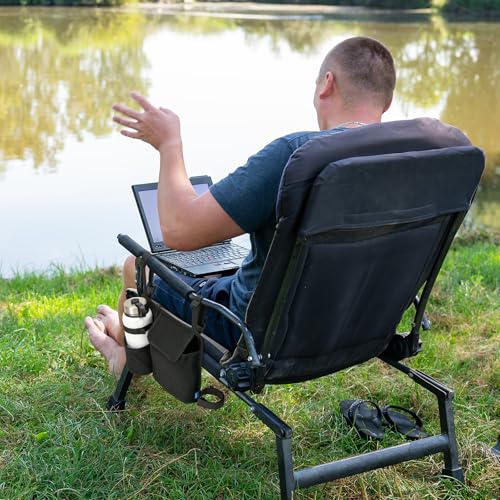 Xxerciz Black Chair Cup Holder & Phone Holder for Camping Chairs - Easy Attach Self-Adhesive Straps