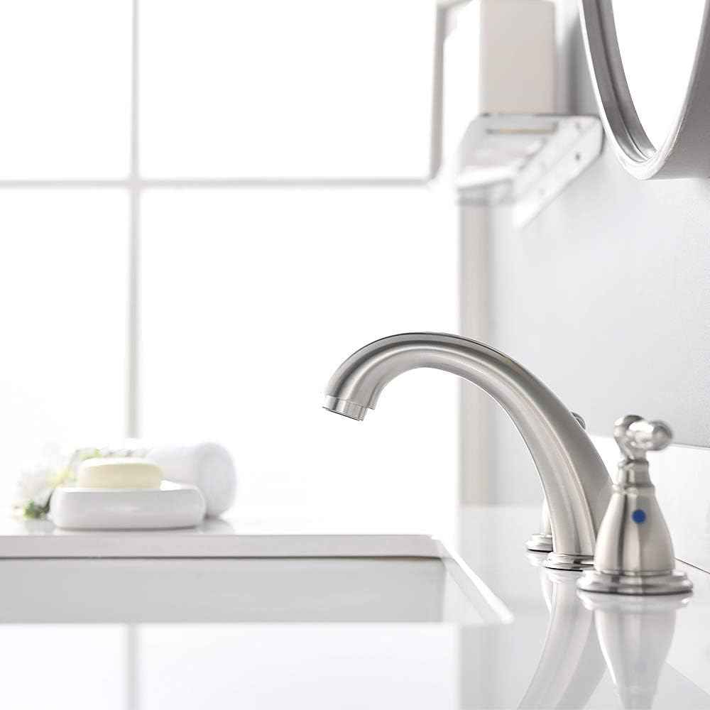 Phiestina 8-Inch Widespread Bathroom Faucet - Chrome, Lead-Free, Metal Pop-Up Drain, Model WF008-4-C