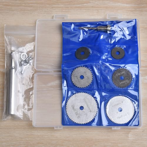 FOTYBEl Cutting Wheel for Drill, Rotary Tool Cutting Discs with 6pcs Steel Saw Blades, 1pc 1/4" Hex Long Shank, Power Rotary Tool Accessories for Cutting PVC Pipe Wood Plastic Soft Metal