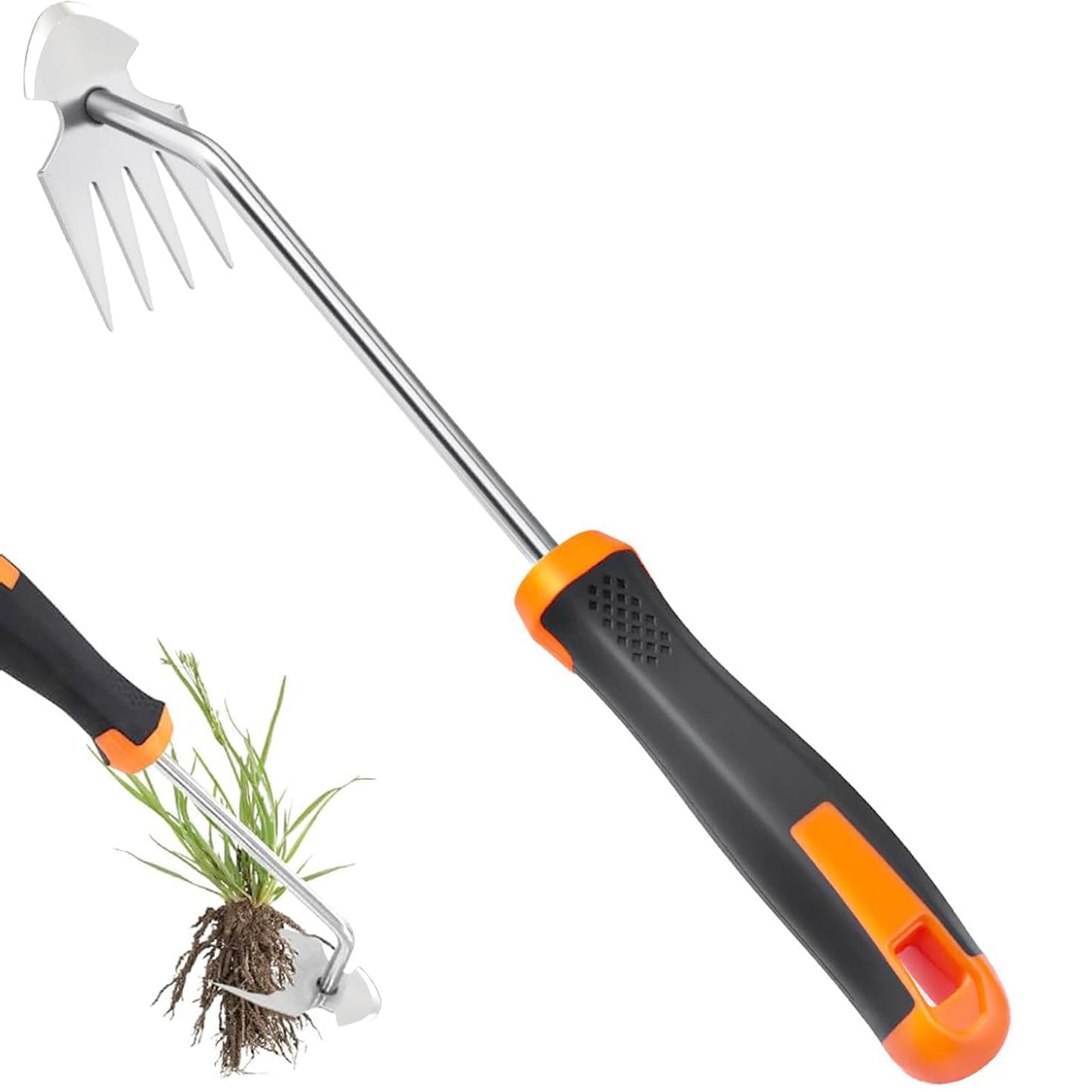 Weed Puller Tool Garden Weed Pulling Tool, 2025 New Durable Garden Weed Pulling Tool, Portable Garden Weeder Tool for Vegetable Gardening, 4 Teeth Manganese Steel Forged Hand Weeder(Orange)