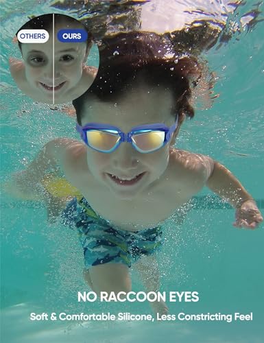 Careula Kids Swim Goggles 2 Pack for Ages 3-8 Anti-Fog Child Pool Goggles - Black & Blue Aqua