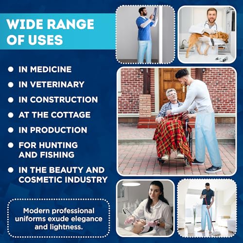 EZGOODZ Blue Disposable Scrub Pants, Large Size. Pack of 10 SMS Disposable Pants Medical with Waist Ties. Breathable Scrubs for Women and Men