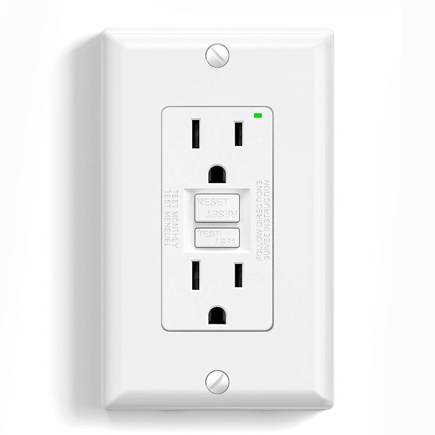 GFCI Outlet 15 Amp - Self-Test Electrical Receptacle with LED Indicator, 10 Pack