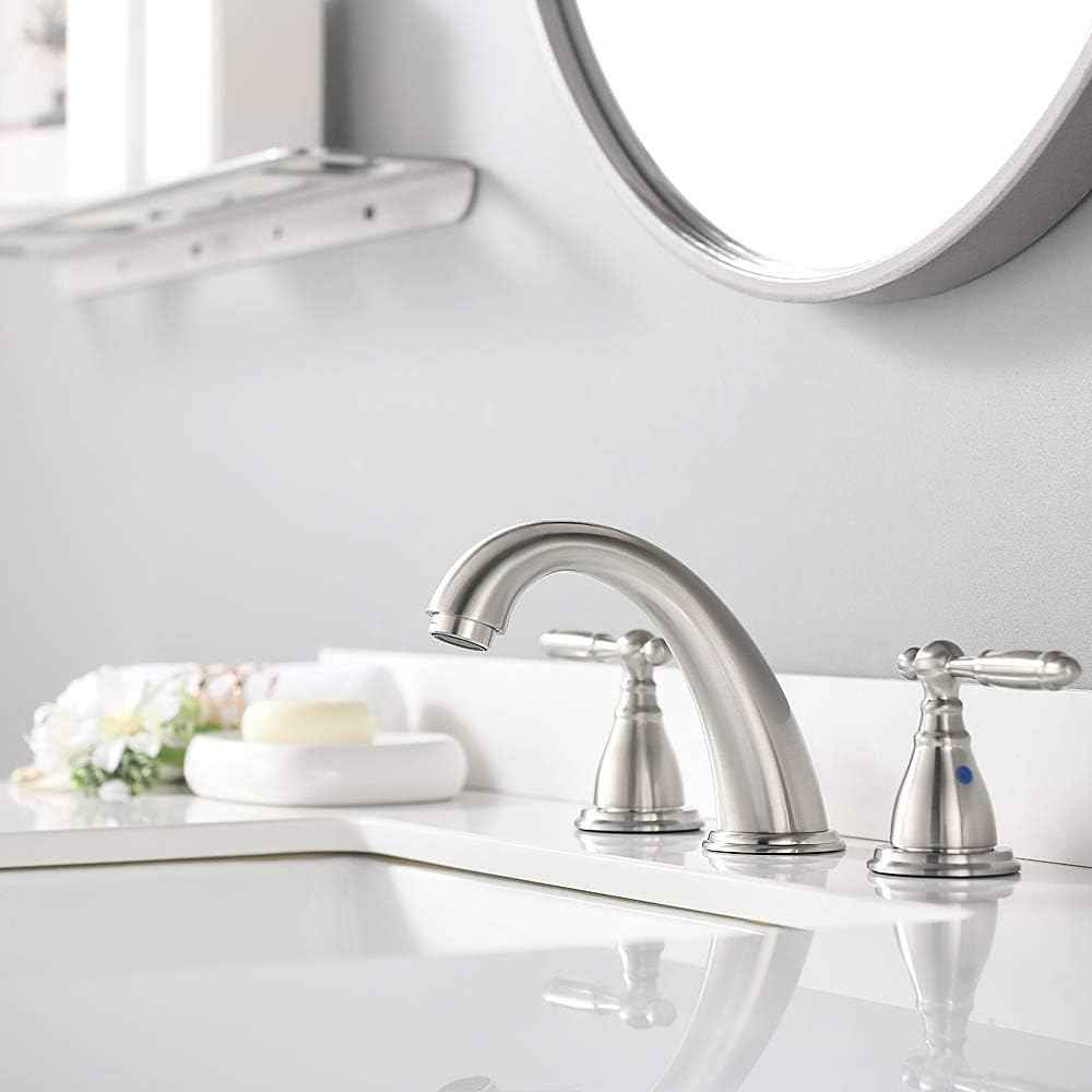 Phiestina 8-Inch Widespread Bathroom Faucet - Chrome, Lead-Free, Metal Pop-Up Drain, Model WF008-4-C