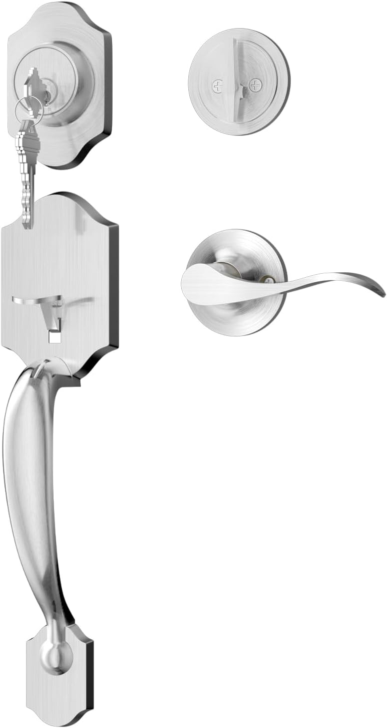 Gold Front Door Handle & Deadbolt Set - Reversible Lever Lock Hardware