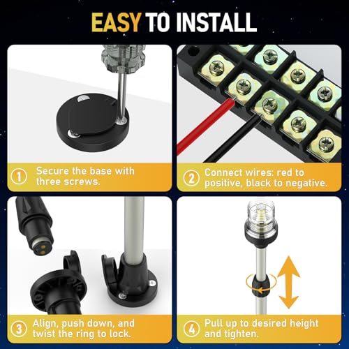AMBIPASION Silver Boat Anchor Light 26–48" Telescoping Marine Navigation LED