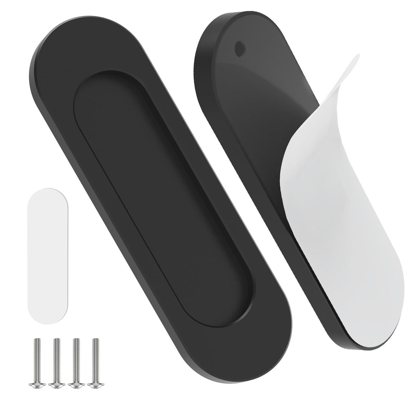 YogePote 2 Pack Self Stick Sliding Door Handles, Aluminum Alloy 4 Inch Self Adhesive Cabinet Knobs for Push-Pull Glass Barn Doors, Closets, Wardrobes, Windows (2, Black)