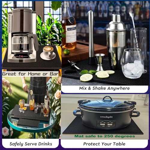 3Pack Rubber Bar Mat Thick Rubber Bar Service Spill Bar Mats for Home Bar or Restaurant Nonslip Flexible Barber Mats for Clippers (24" x 12" x 0.3"+18" x 12" x 0.3"+12" x 6" x 0.3")