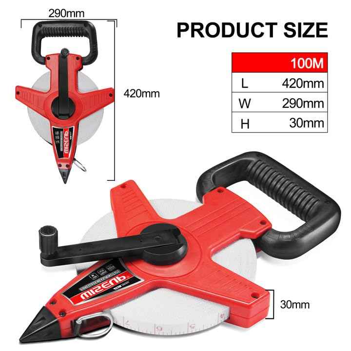 WISEUP 300 Ft Tape Measure Standard and Metric Industrial Long Measuring Tape Fiberglass Engineer's Open Reel Dual Sided Measuring Wheel (300 FT)