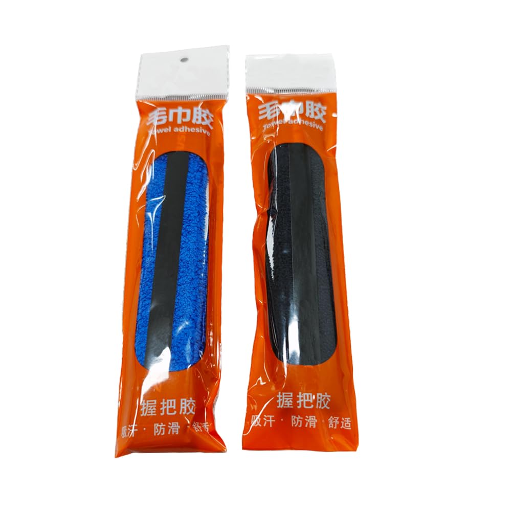 Towel Grip Badminton Racket Grips Cotton Anti Slip Absorbent Sweatband Tape with Adhesive Backing for Badminton,Pickleball,Paddle Racket Assorted Colours (2) One Black & One Blue