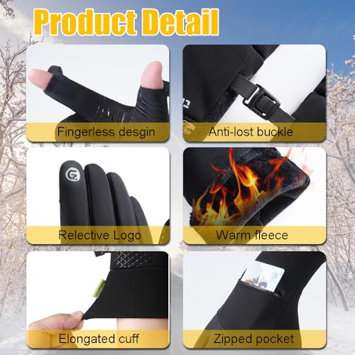 Yunkevivo Large Waterproof Touchscreen Winter Gloves for Men Women - Thermal Snow Gloves for Running Cycling