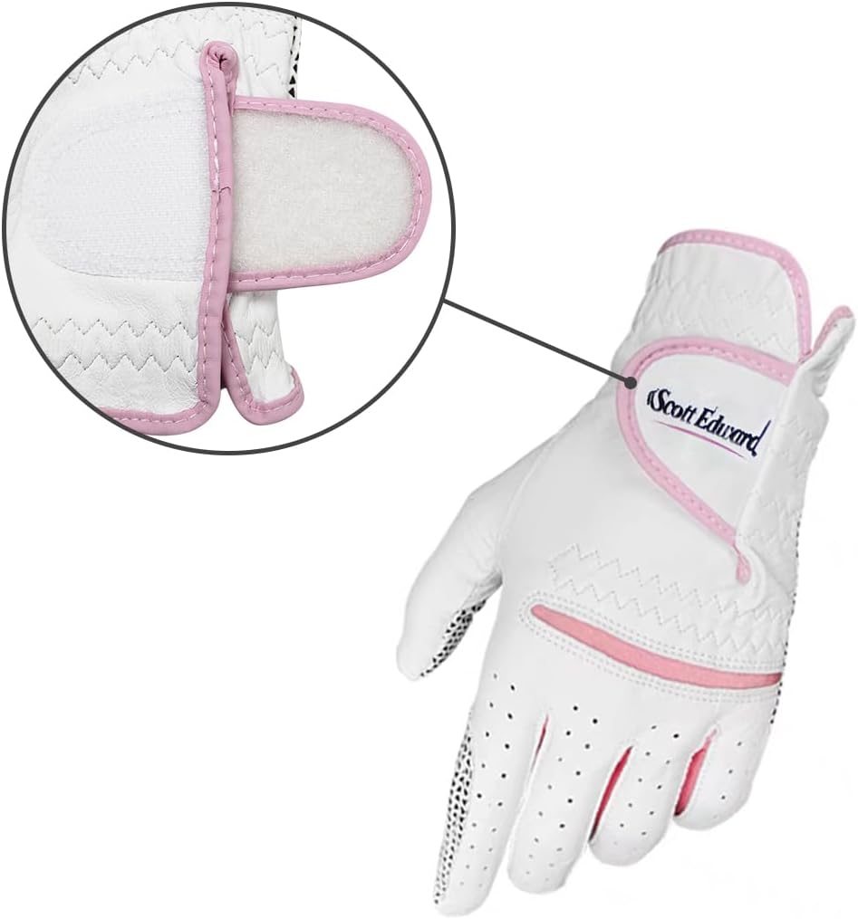 Scott Edward Women's Golf Gloves - Non-Slip, Breathable Leather | Enhanced Grip, Soft Comfort (Pink)