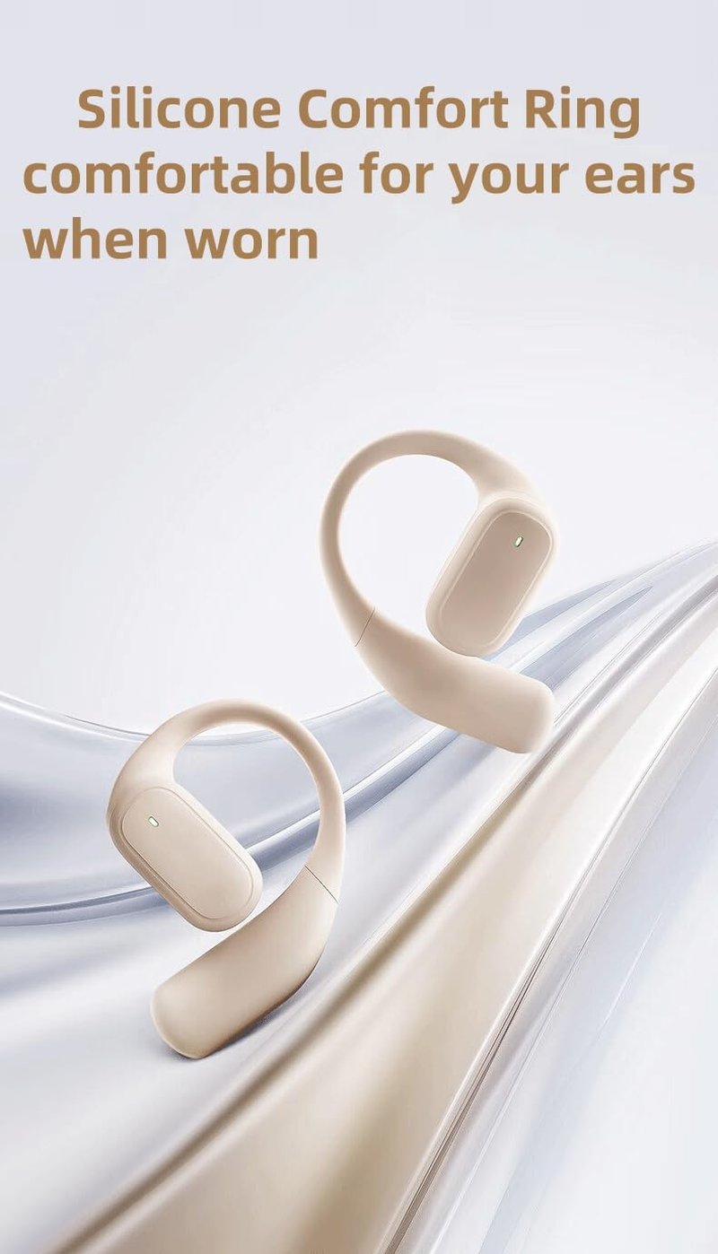 Open-Ear Bluetooth 5.3 Sports Headphones, 36H Playtime, IPX5 Waterproof, Wireless Ergonomic Design with Soft Silicone Ear Hooks (Black)