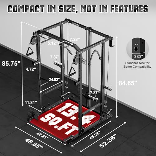 2000LB Power Cage Rack with Cable Crossover System - Black