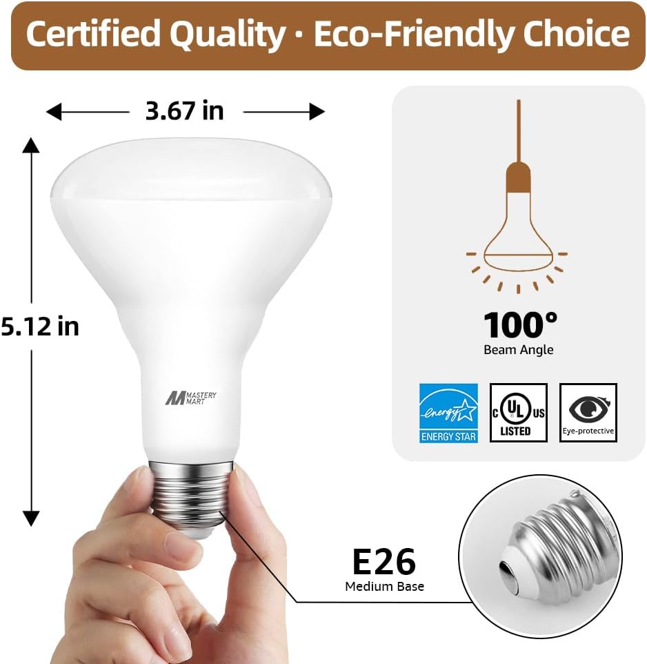 BR30 LED Bulbs 36-Pack - 65W Equivalent, 5000K Daylight, Dimmable, Flicker-Free, Energy Efficient E26 Base