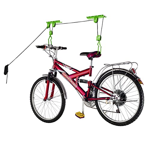 Rad Sportz 2-Pack Bike Hanger Set with Overhead Pulley System, Neon Green