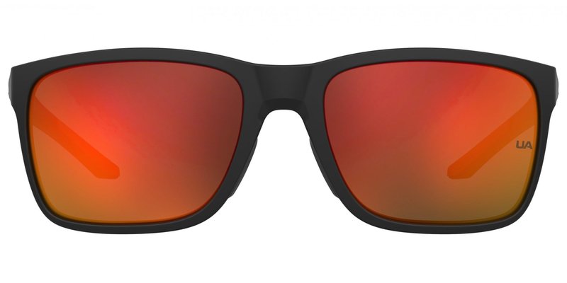 UA Hustle Rectangular Sunglasses, Shiny Black Frame w/ Infrared Mirror Lenses