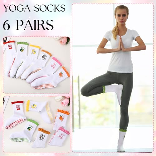 Cute Pilates Grip Socks for Women - 6 Pairs